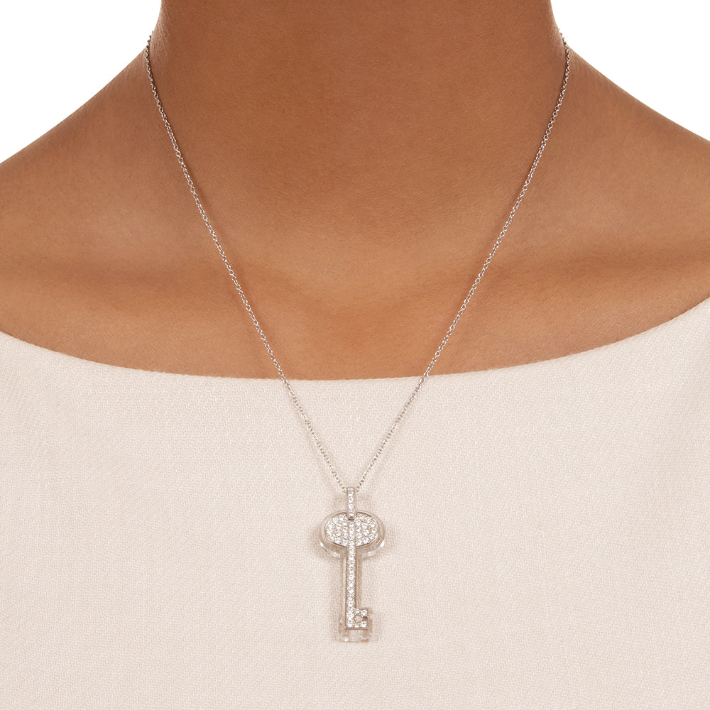 Rock Crystal and Diamond Key Pendant - 3