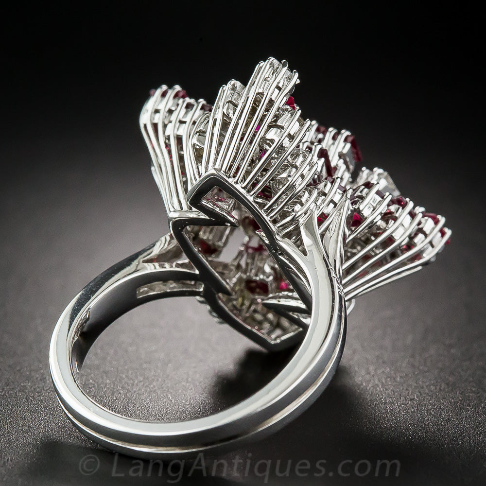 Ruby and Diamond Cocktail Ring - 5