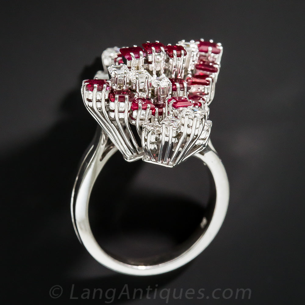 Ruby and Diamond Cocktail Ring - 7