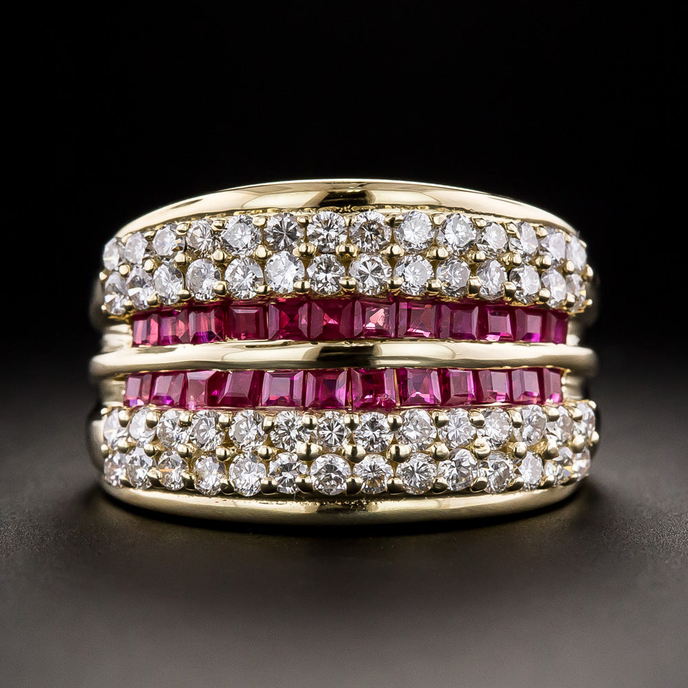 Ruby and Diamond Six-Row Band Ring - 3