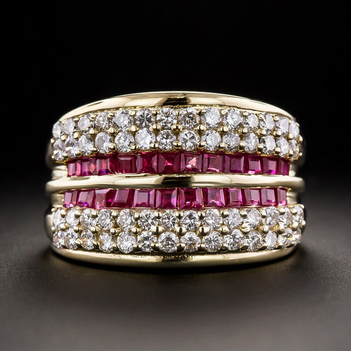 Ruby and Diamond Six-Row Band Ring