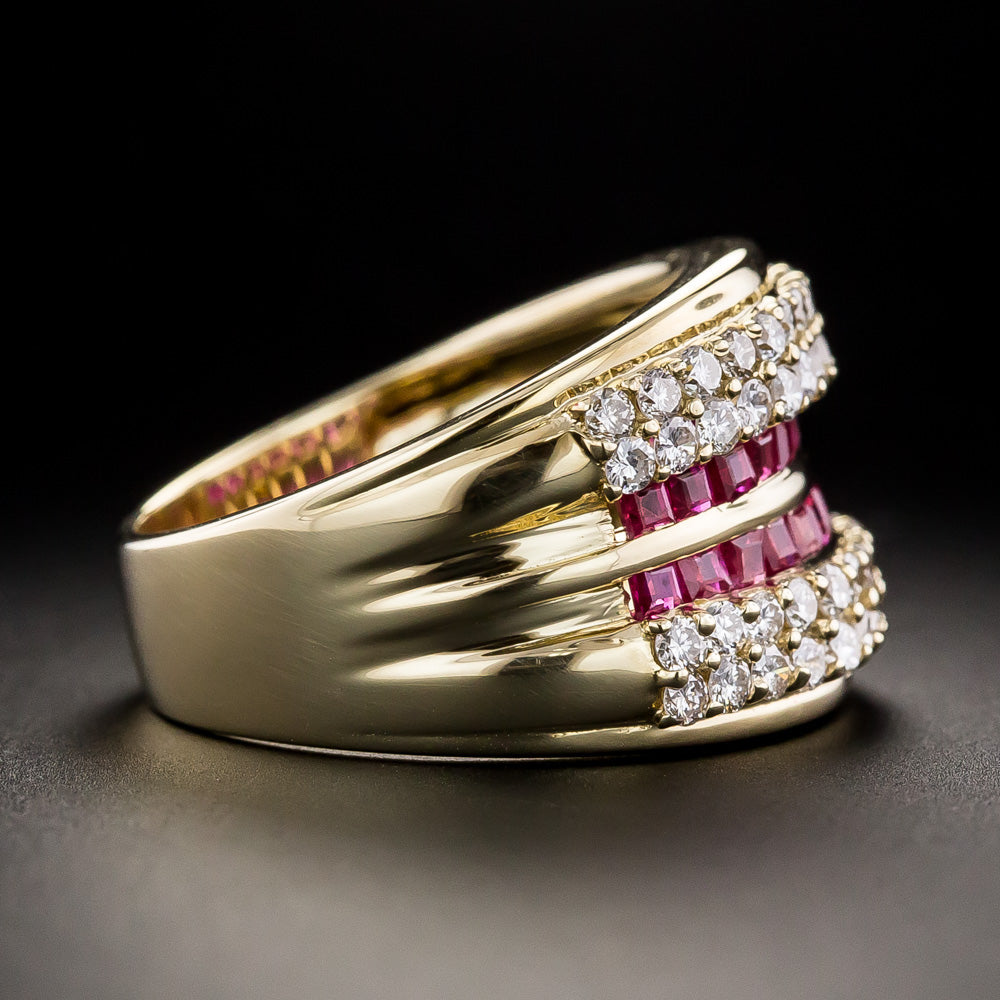 Ruby and Diamond Six-Row Band Ring - 4