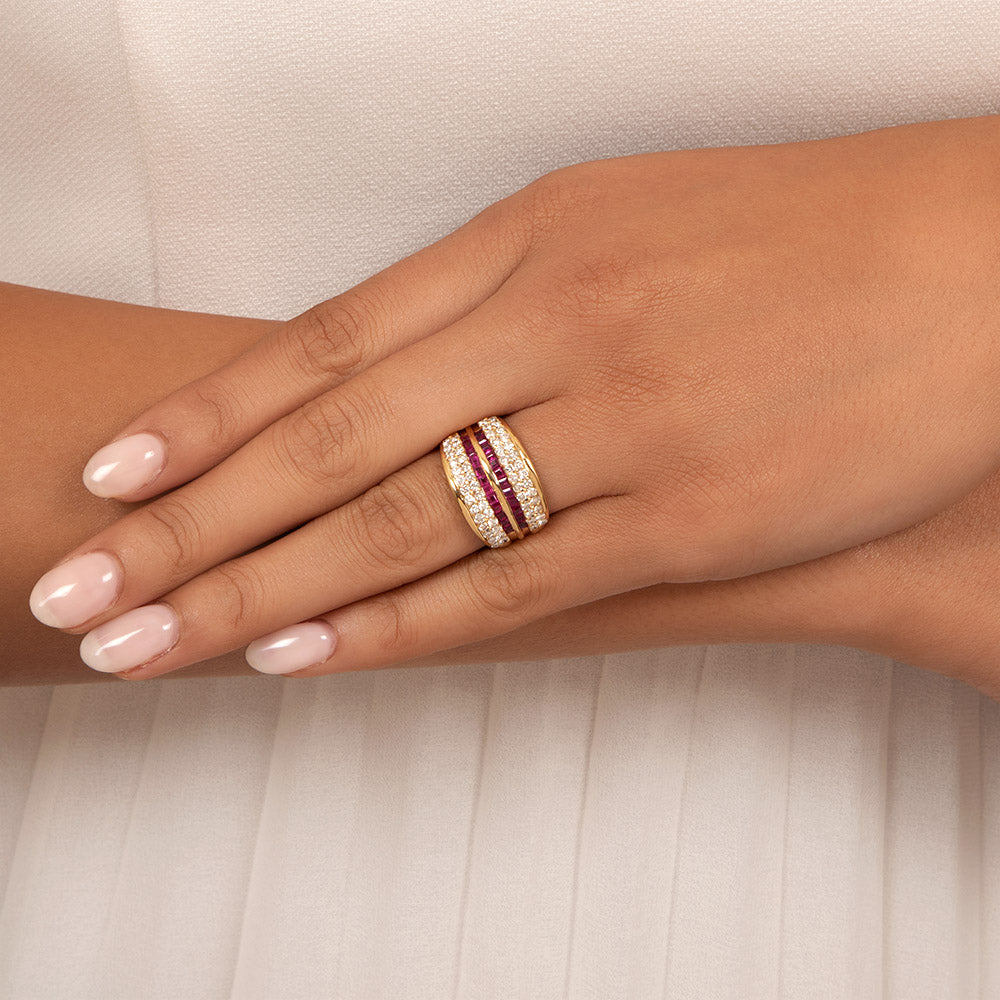 Ruby and Diamond Six-Row Band Ring - 6