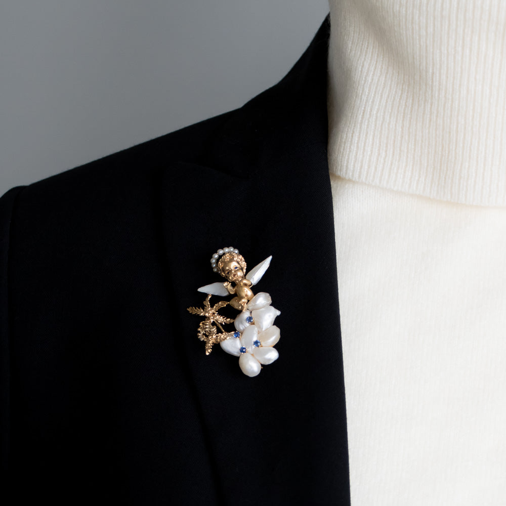 Ruser Angel Freshwater Pearl and Sapphire  Brooch - 3