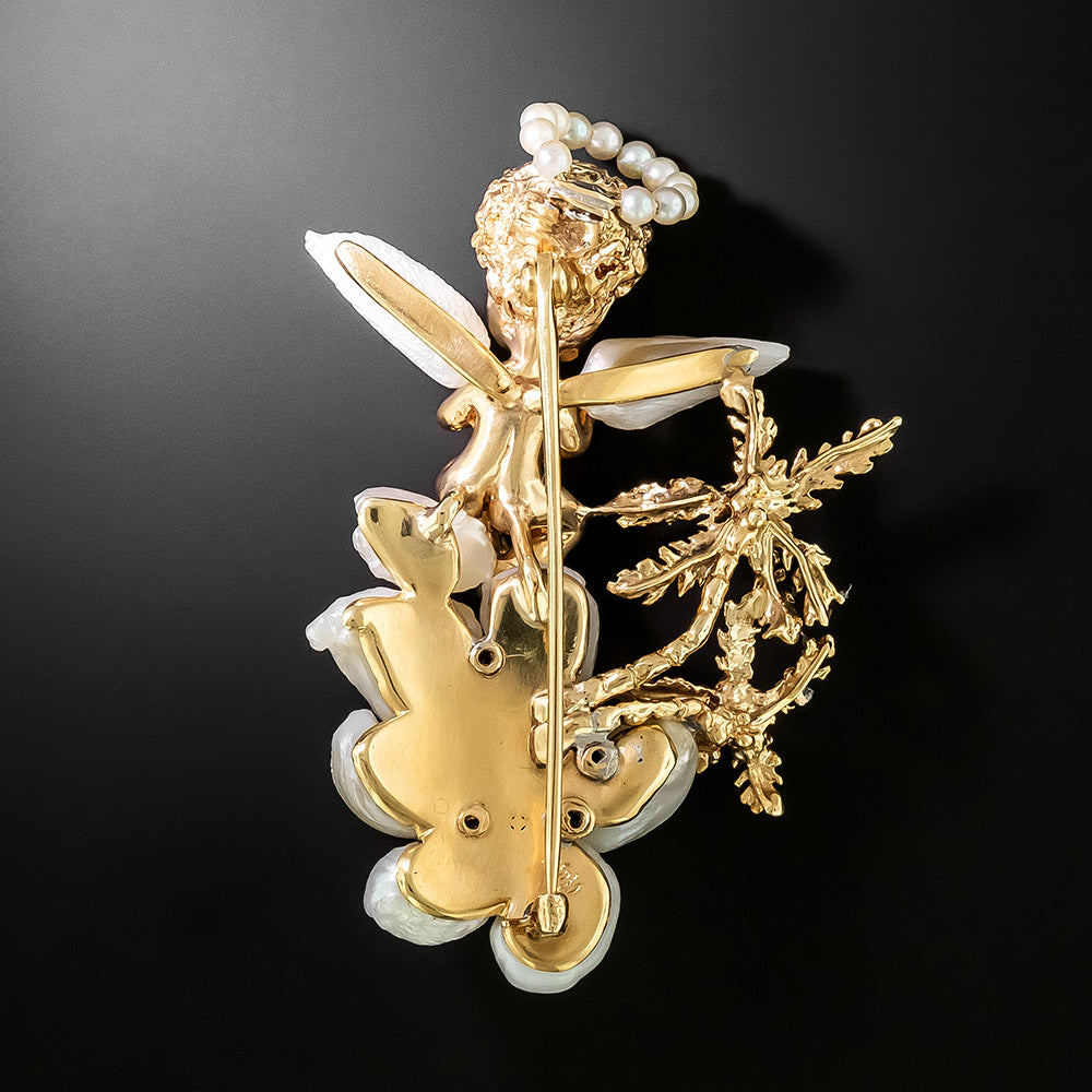 Ruser Angel Freshwater Pearl and Sapphire  Brooch - 2
