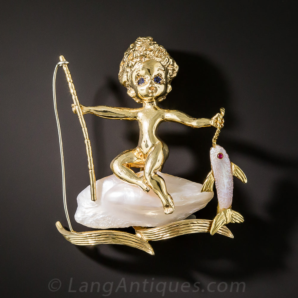 Ruser Freshwater Pearl Fisher Boy Brooch - 3