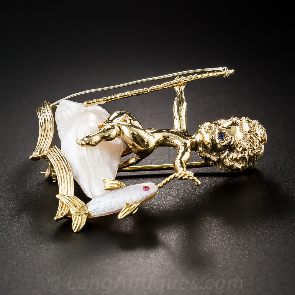 Ruser Freshwater Pearl Fisher Boy Brooch - 5