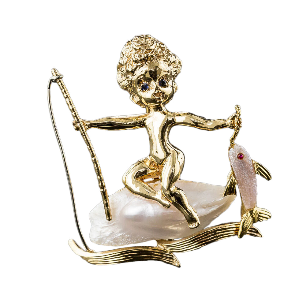 Ruser Freshwater Pearl Fisher Boy Brooch - 6