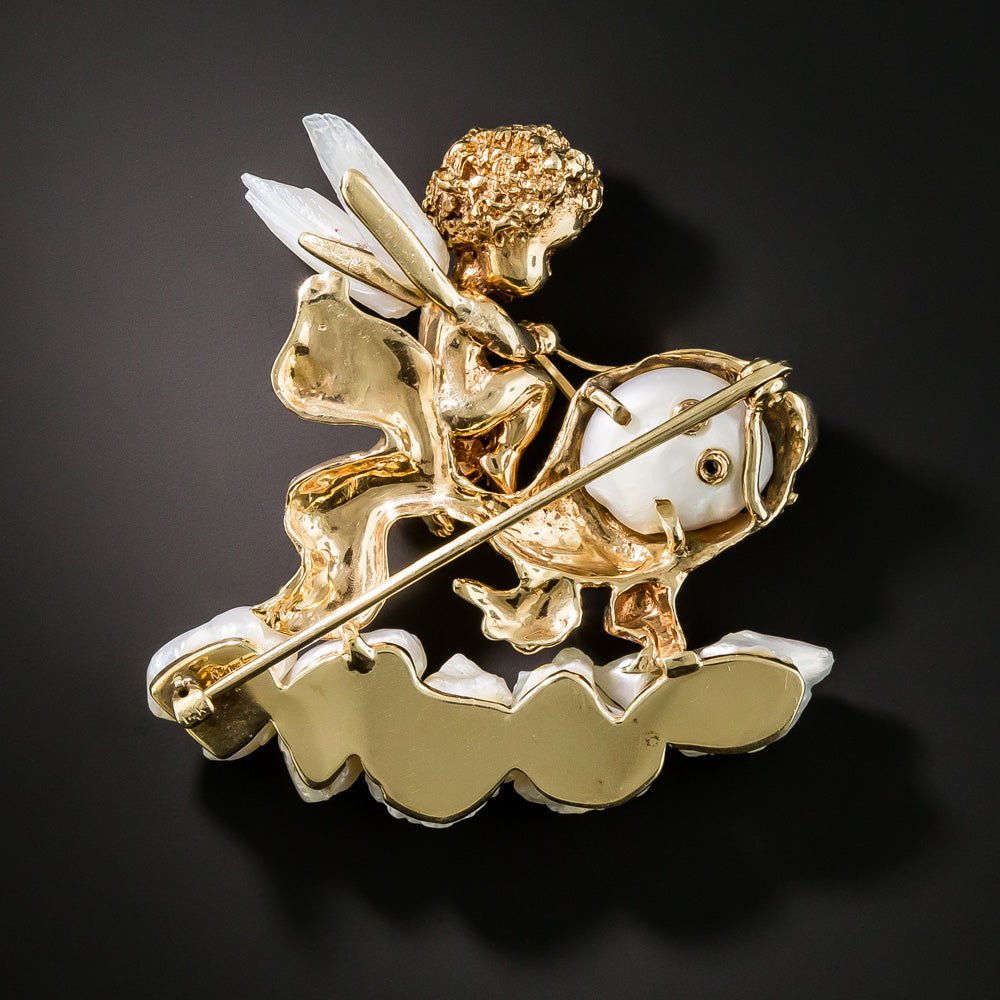 Ruser Pearl and Diamond Angel Brooch - 2