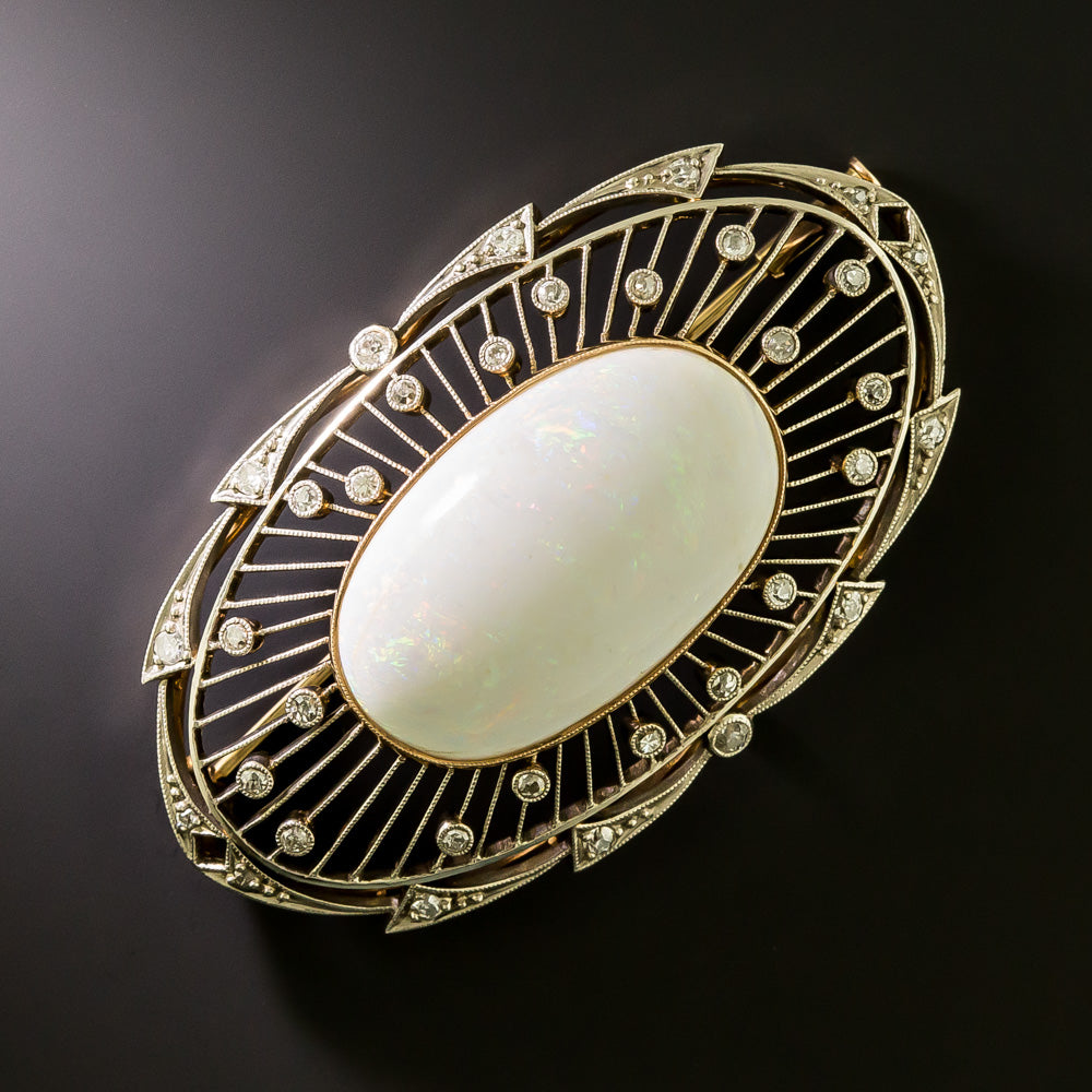 Russian Art Deco White Opal and Diamond Brooch - 2