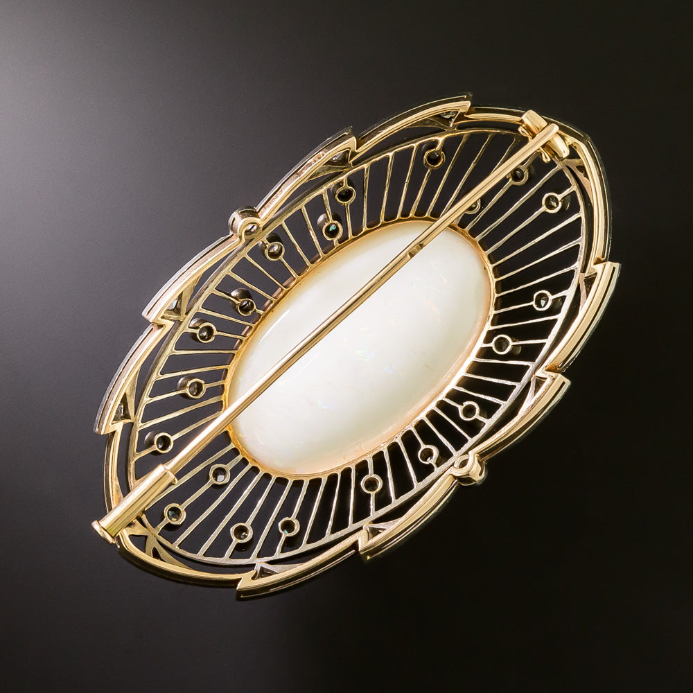 Russian Art Deco White Opal and Diamond Brooch - 3