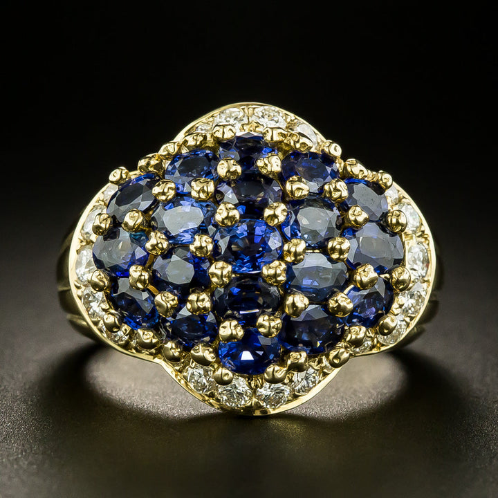 Sapphire and Diamond Cluster Ring