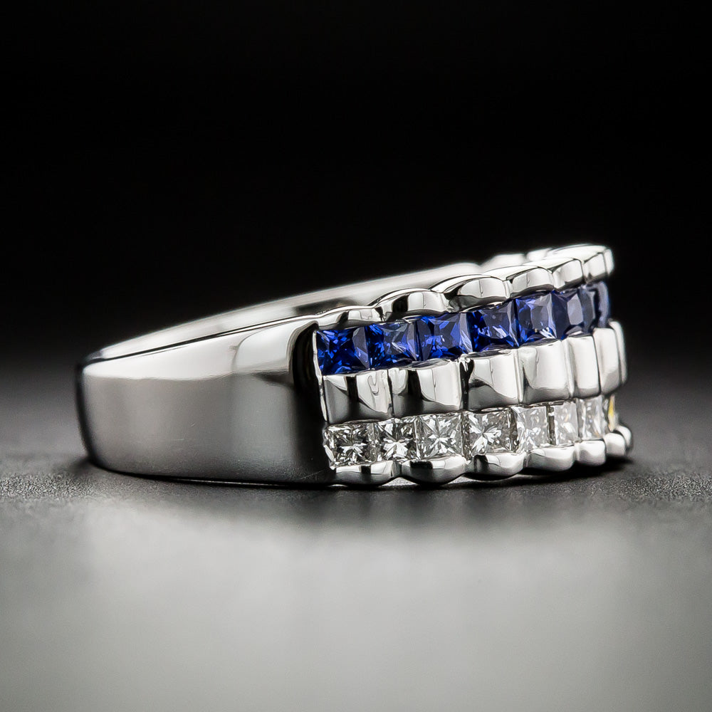 Sapphire and Diamond Ribbed Band Ring - 4