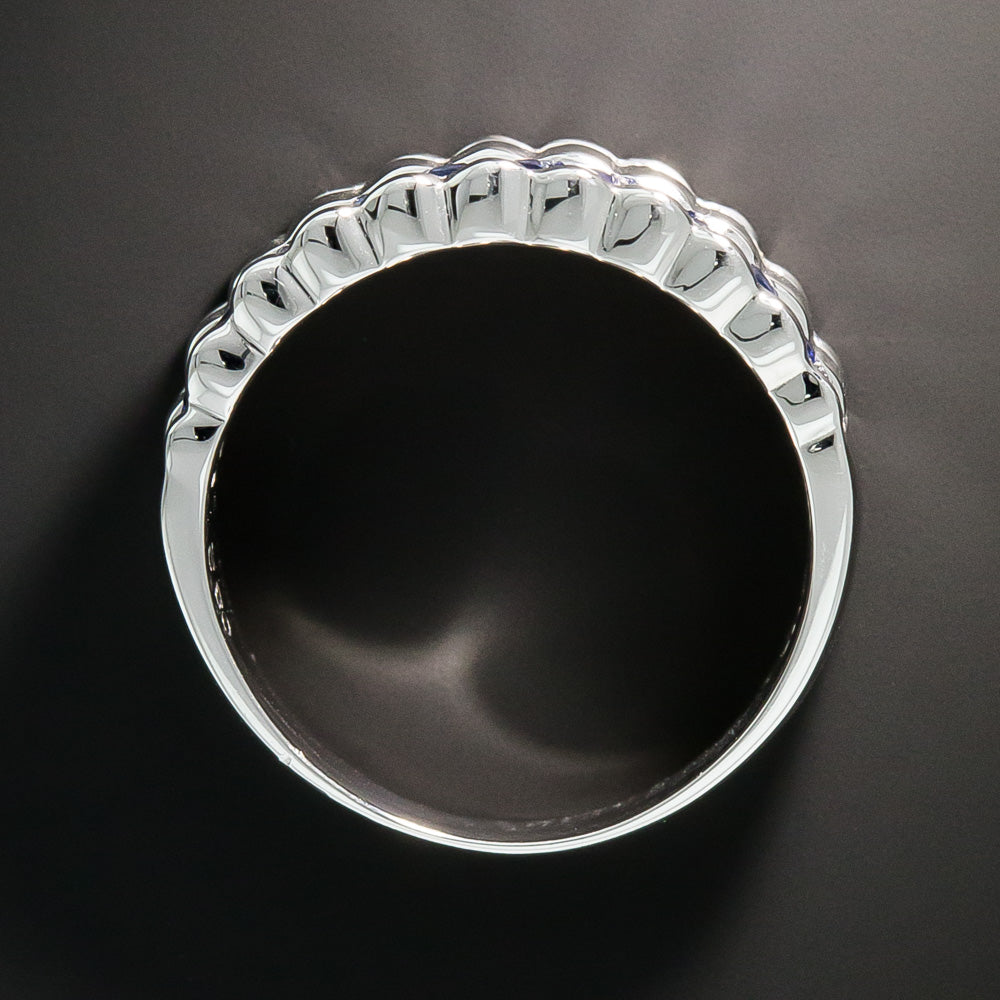 Sapphire and Diamond Ribbed Band Ring - 5
