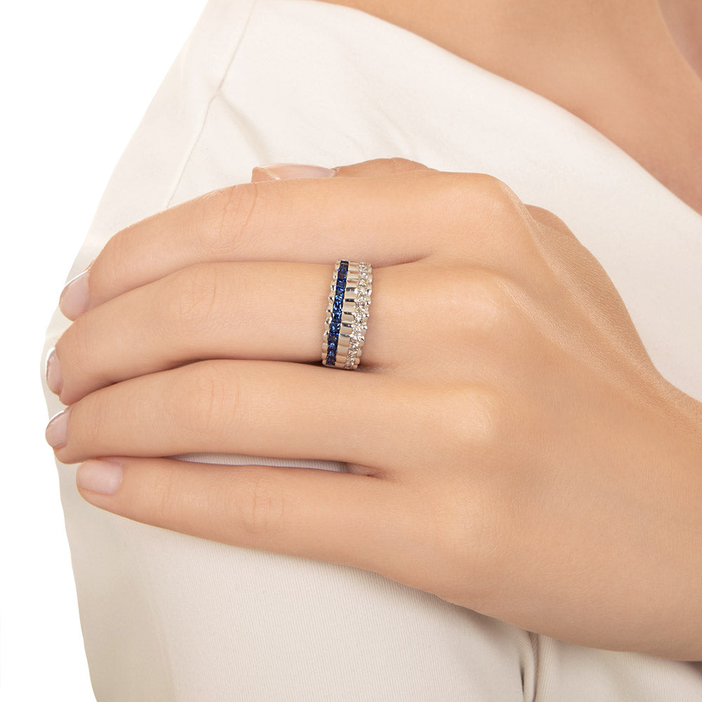 Sapphire and Diamond Ribbed Band Ring - 6