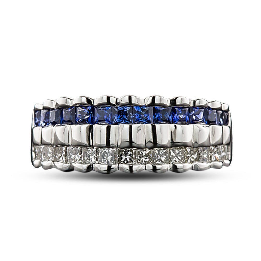 Sapphire and Diamond Ribbed Band Ring - 4