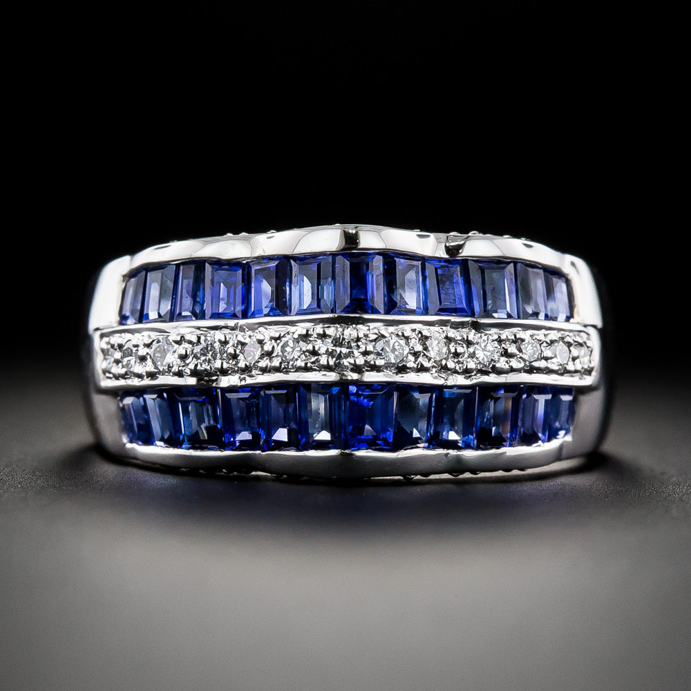 Sapphire and Diamond Three Row Ruffle Band - 3