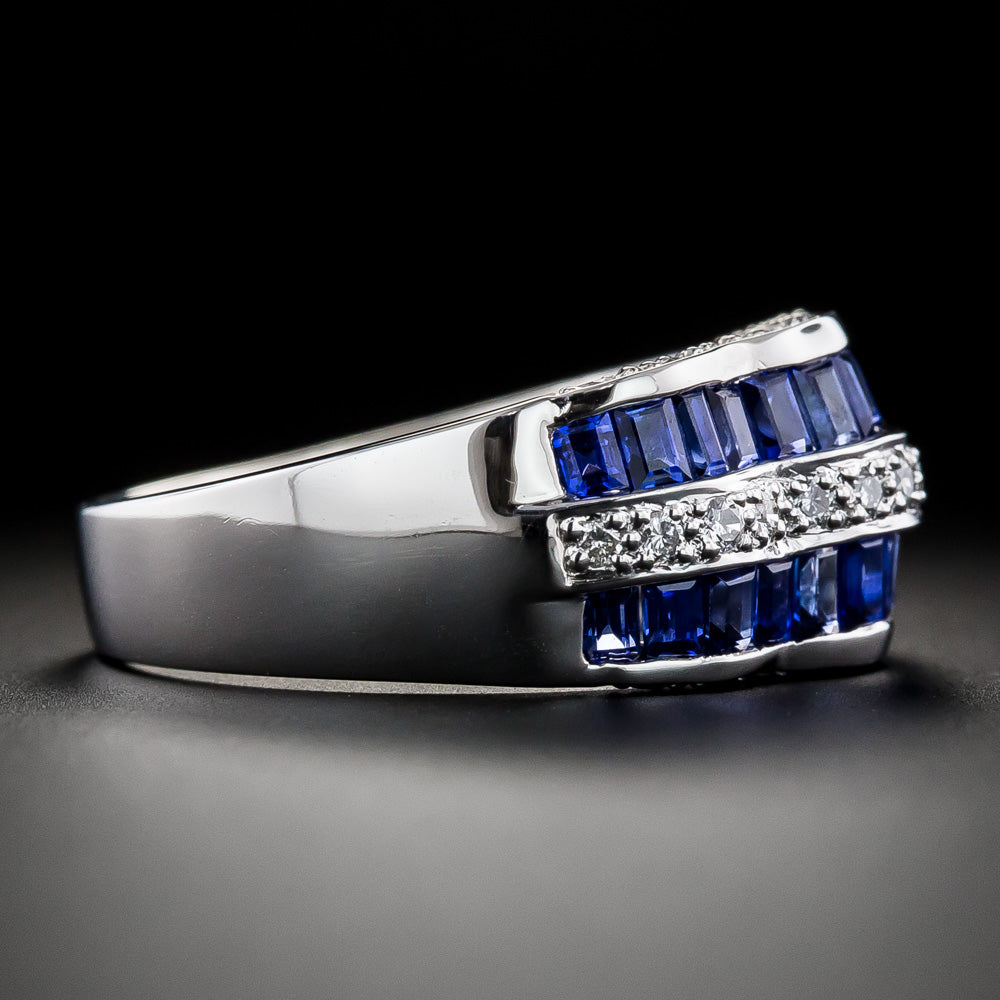 Sapphire and Diamond Three Row Ruffle Band - 4