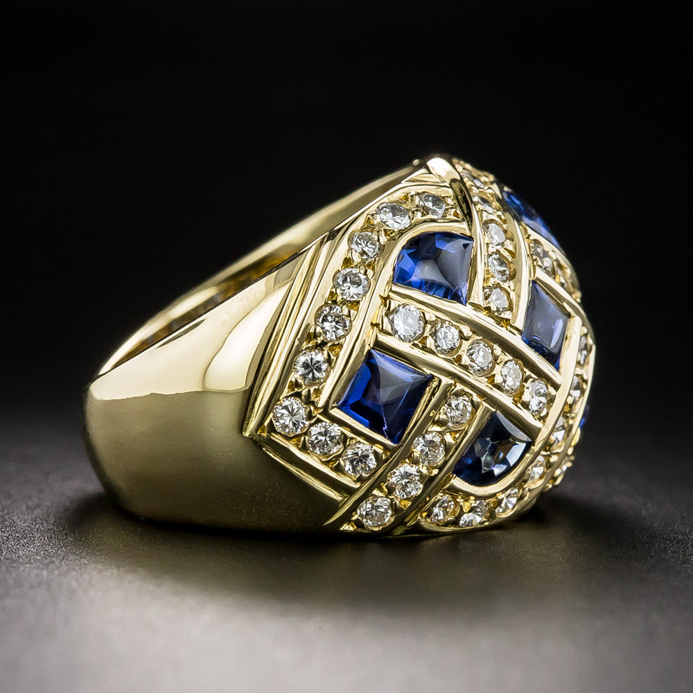 Sapphire and Diamond Woven Dome Ring - 5