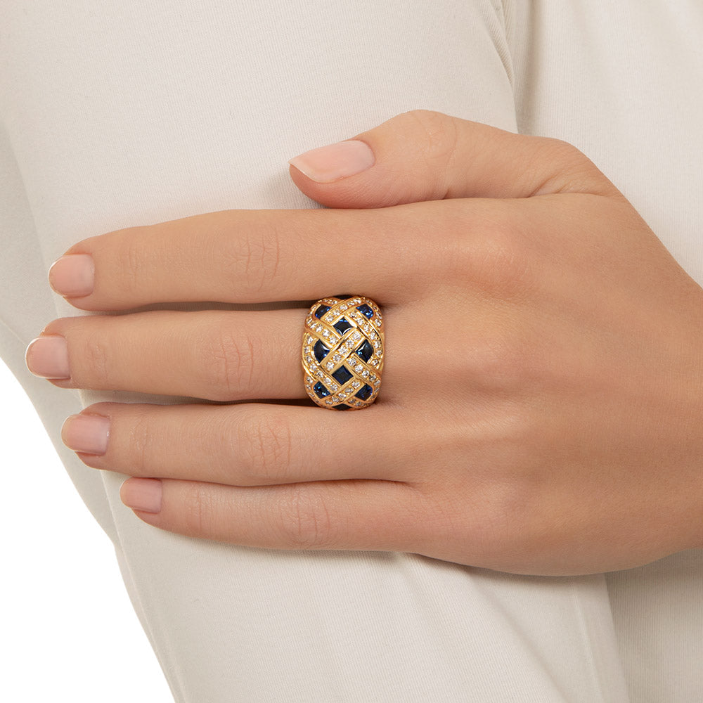 Sapphire and Diamond Woven Dome Ring - 7
