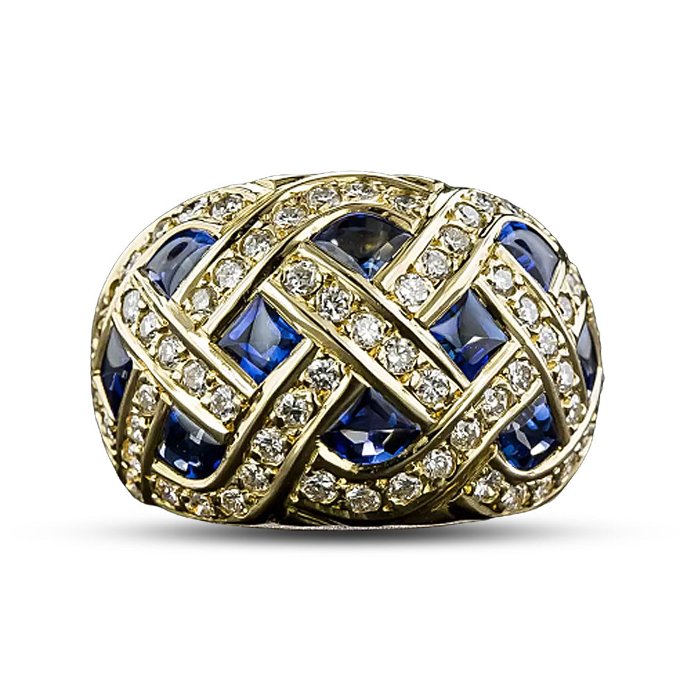 Sapphire and Diamond Woven Dome Ring - 4