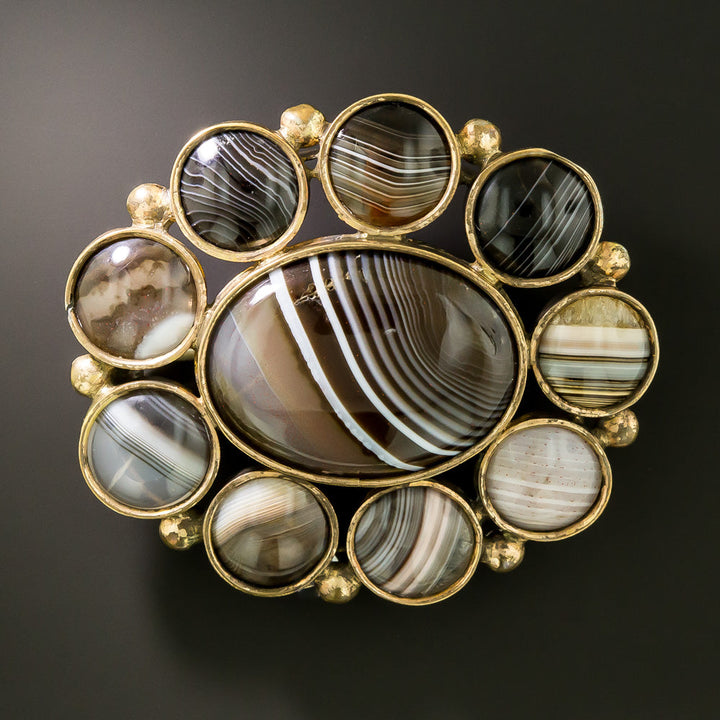 Scottish Victorian Banded Agate Cluster Brooch