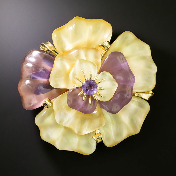 Seaman Schepps Amethyst, Citrine and Mother-of-Pearl Flower Brooch