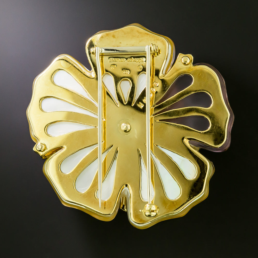 Seaman Schepps Amethyst, Citrine and Mother-of-Pearl Flower Brooch - 3