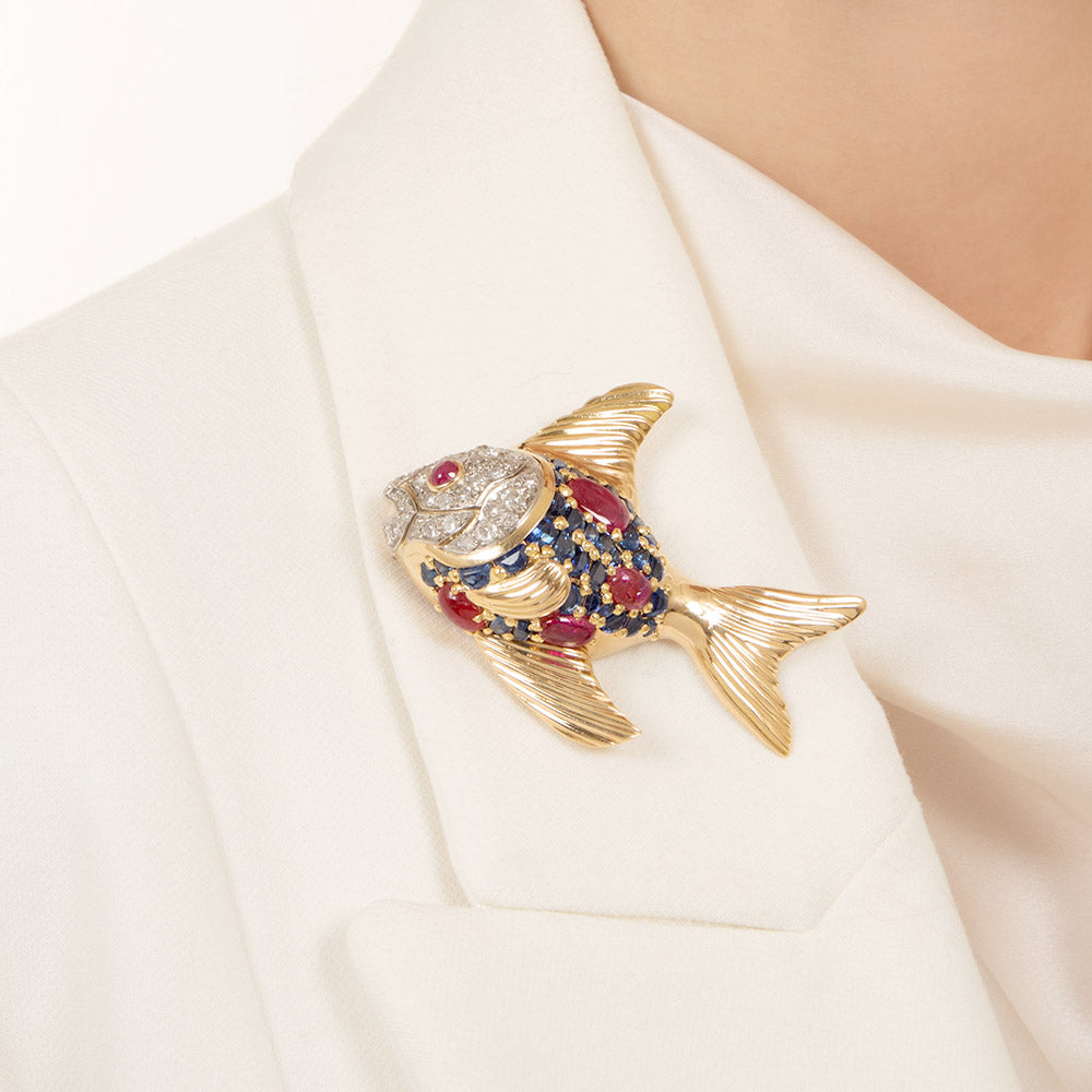 Seaman Schepps Sapphire, Ruby and Diamond Goldfish Brooch - 5