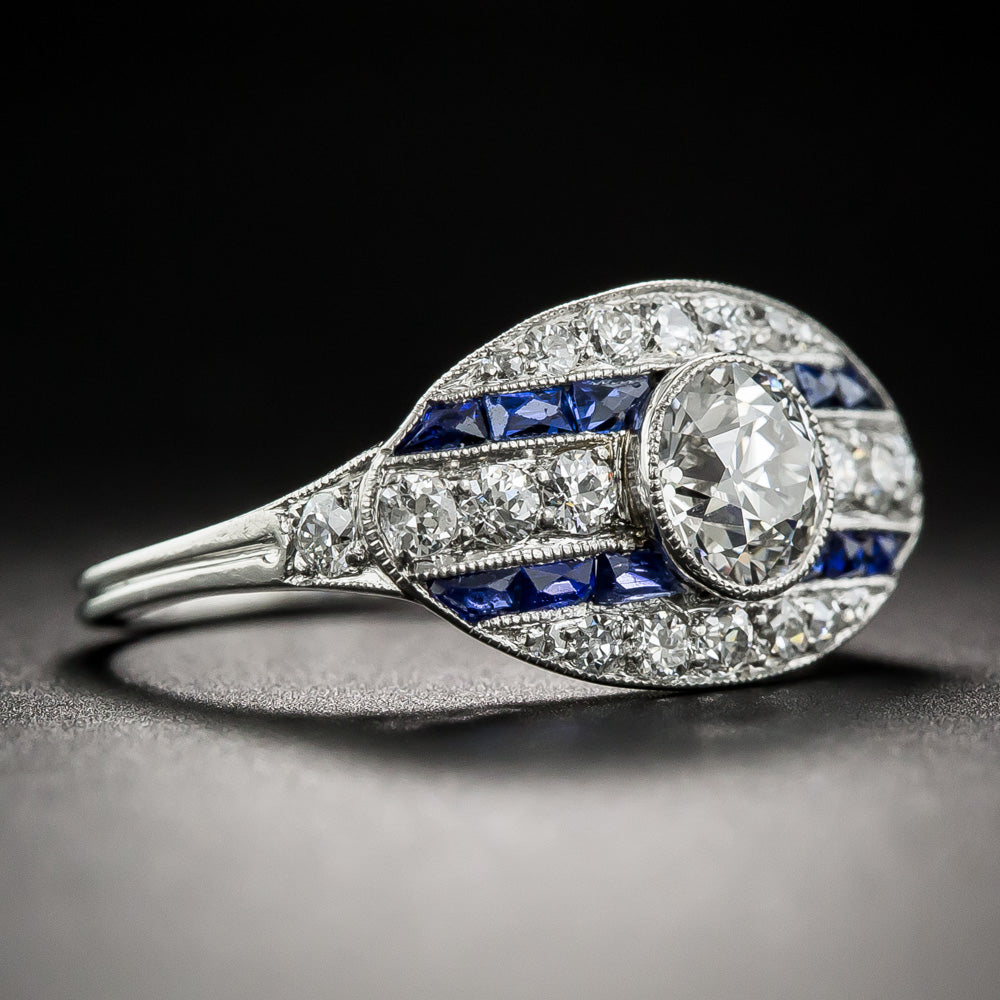 Shreve & Co. Art Deco Diamond and Calibre Sapphire Ring  - 8