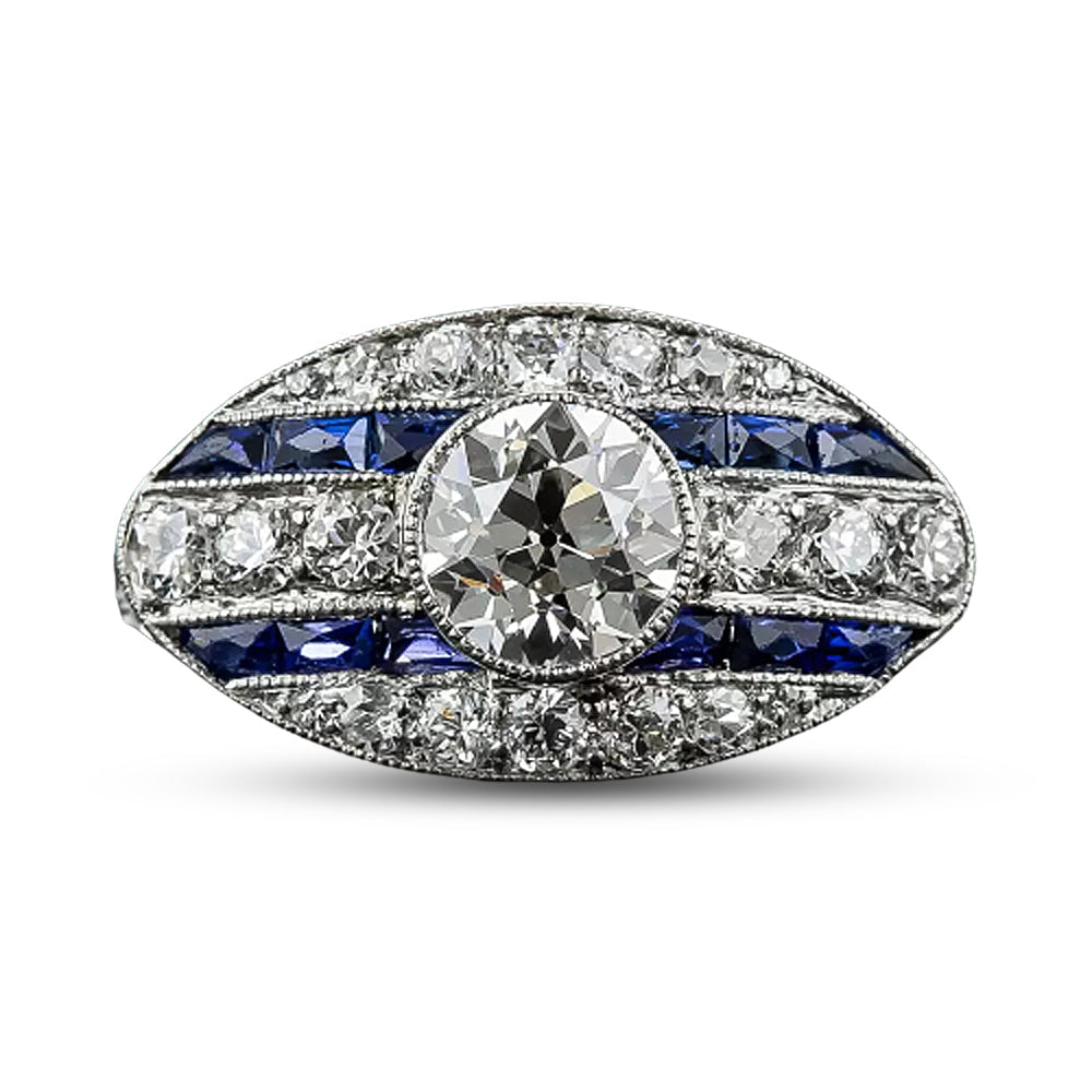 Shreve & Co. Art Deco Diamond and Calibre Sapphire Ring  - 7