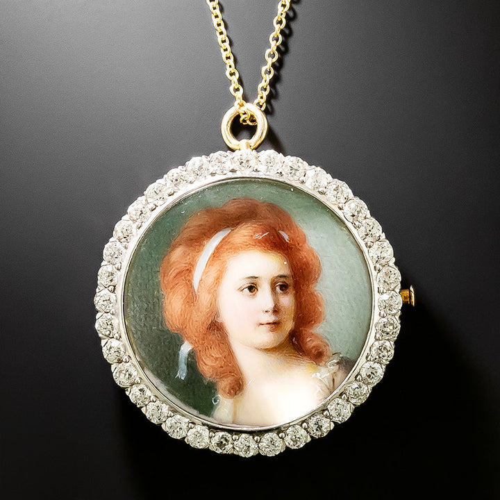 Shreve & Co. Edwardian Miniature Portrait with Diamonds Pendant/Brooch