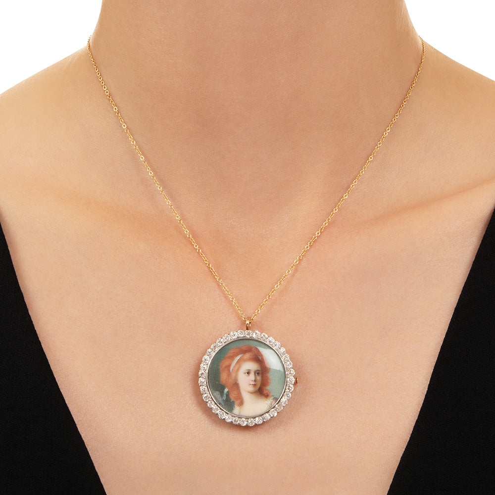 Shreve & Co. Edwardian Miniature Portrait with Diamonds Pendant/Brooch - 6