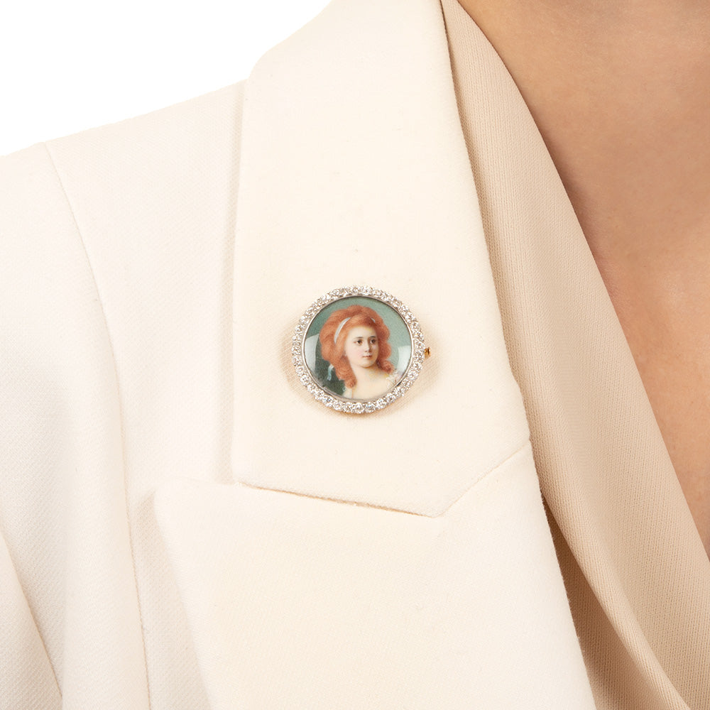 Shreve & Co. Edwardian Miniature Portrait with Diamonds Pendant/Brooch - 7