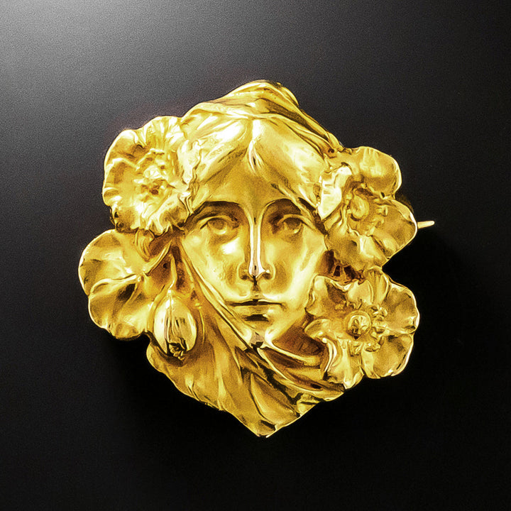 Small Art Nouveau 14K Femme Brooch by Carter & Gough
