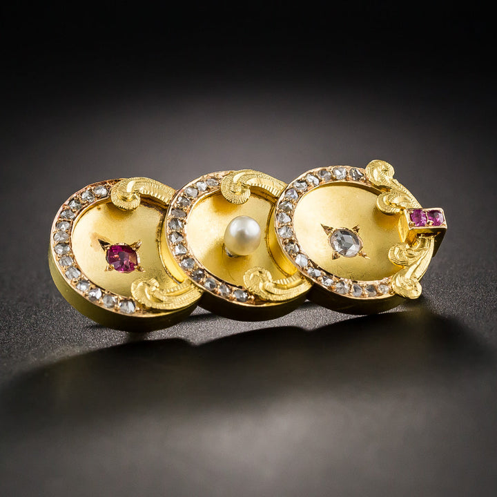 Art Nouveau Ruby, Pearl and Diamond Brooch