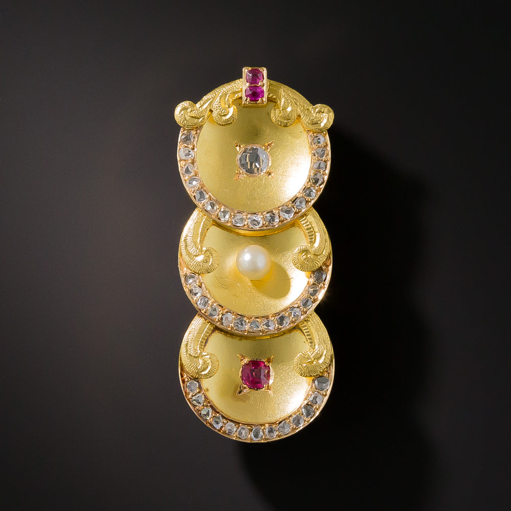 Art Nouveau Ruby, Pearl and Diamond Brooch - 6