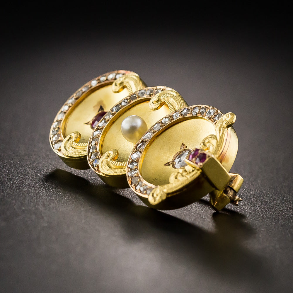 Art Nouveau Ruby, Pearl and Diamond Brooch - 8