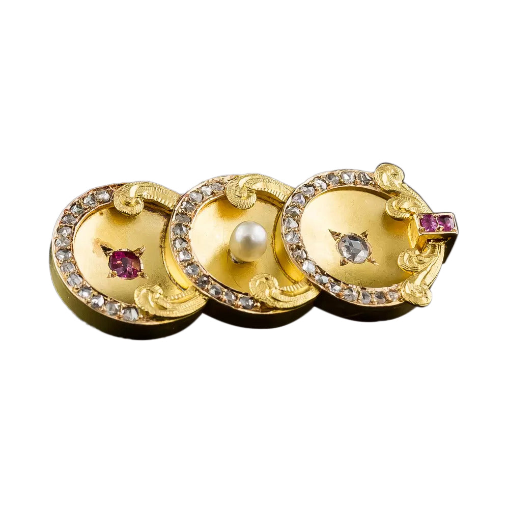 Art Nouveau Ruby, Pearl and Diamond Brooch - 9