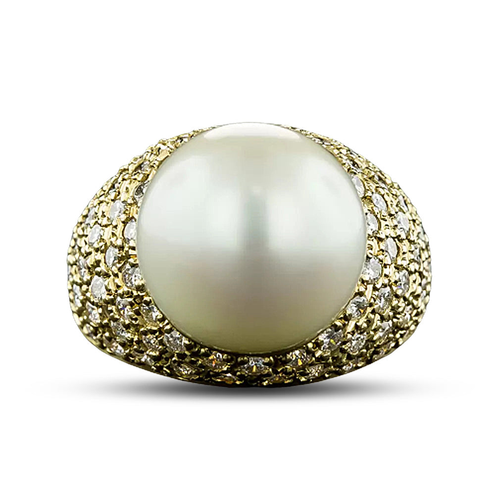 South Sea Pearl and Pavé Diamond Ring - 4