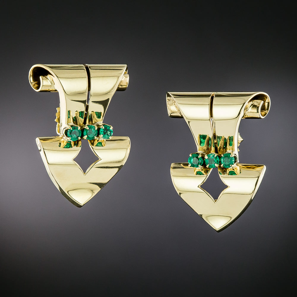 Tiffany & Co. Retro Emerald Dress Clips and Earrings - 7
