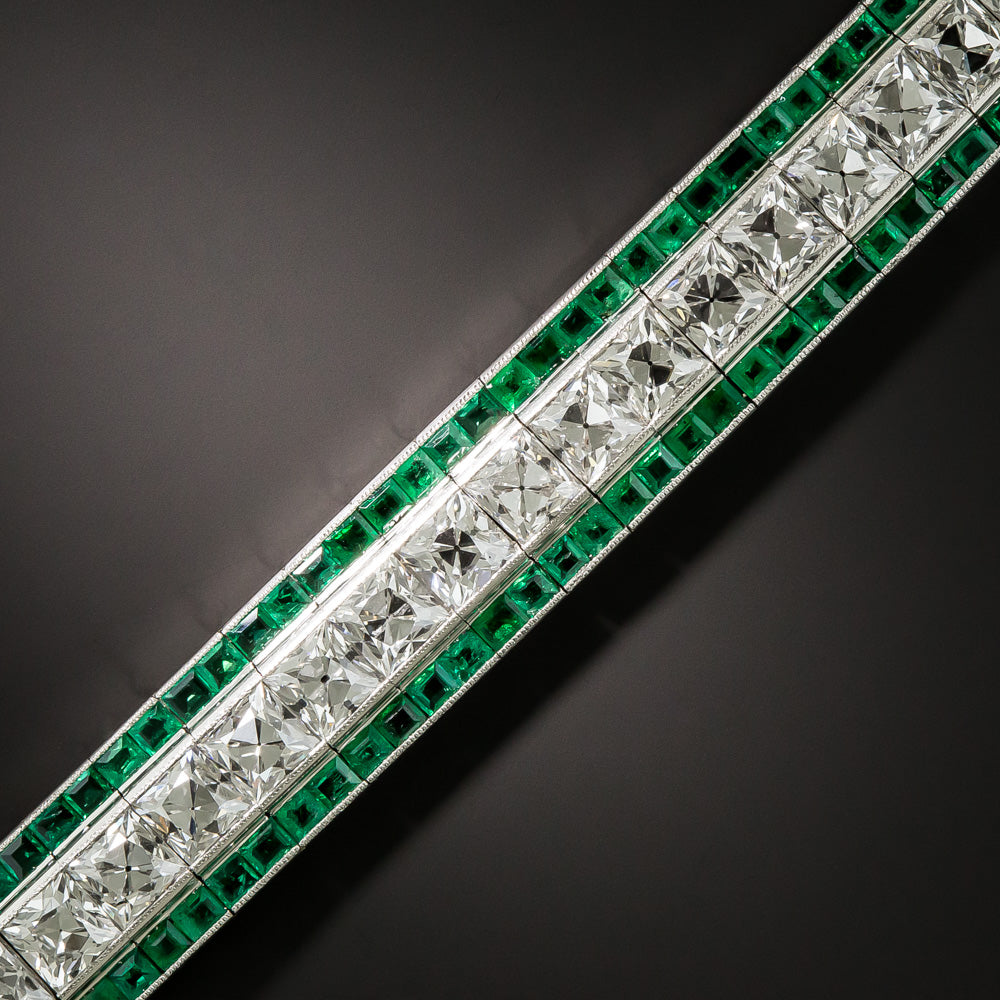 Tiffany & Co. Art Deco French-Cut Diamond and Calibre Emerald Bracelet - 2