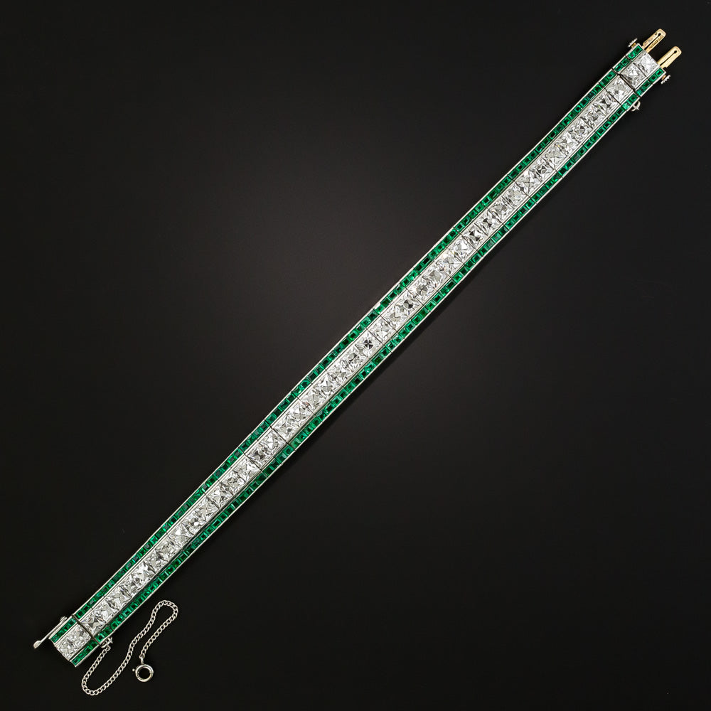 Tiffany & Co. Art Deco French-Cut Diamond and Calibre Emerald Bracelet - 4