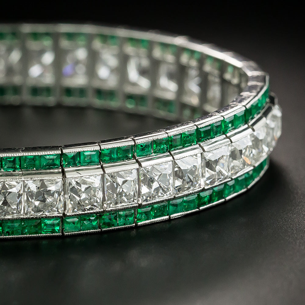 Tiffany & Co. Art Deco French-Cut Diamond and Calibre Emerald Bracelet - 5