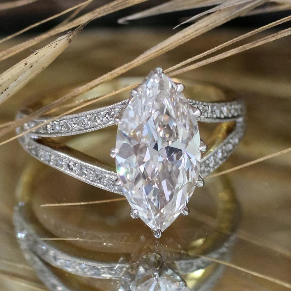 Tiffany & Co. Edwardian 2.71 Carat Marquise Diamond Ring - GIA Faint Pinkish-Brown VS1 - 8