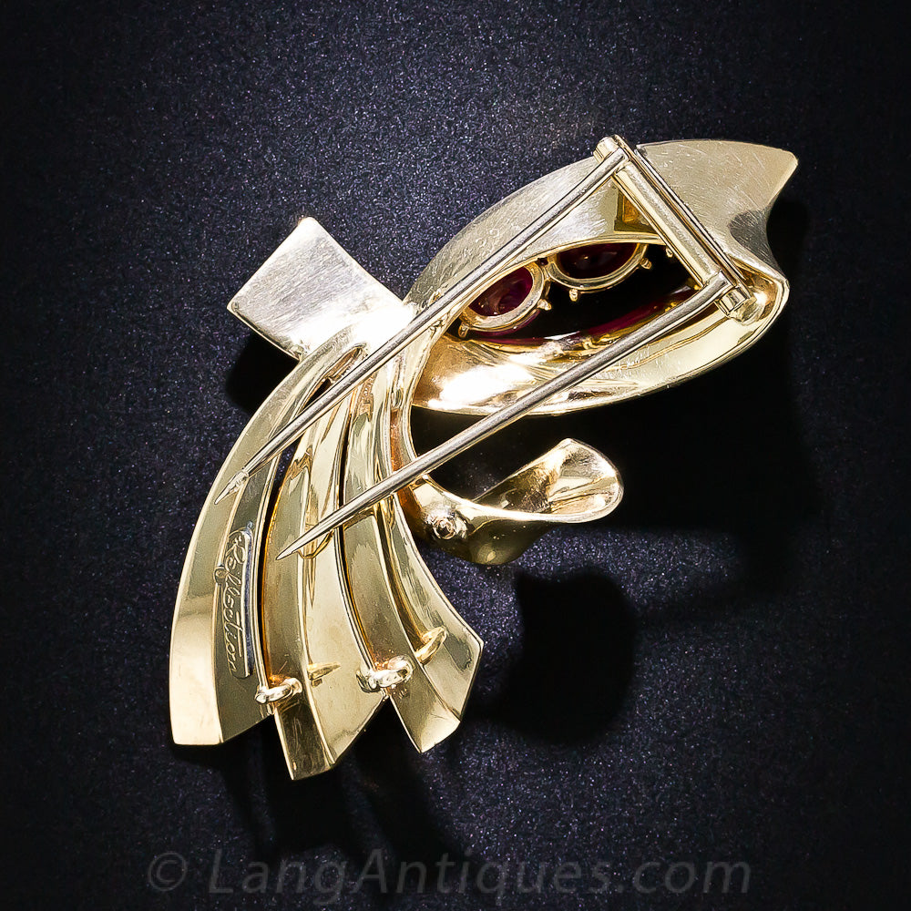 Trabert & Hoeffer - Mauboussin 18K Ruby Retro Brooch - 3