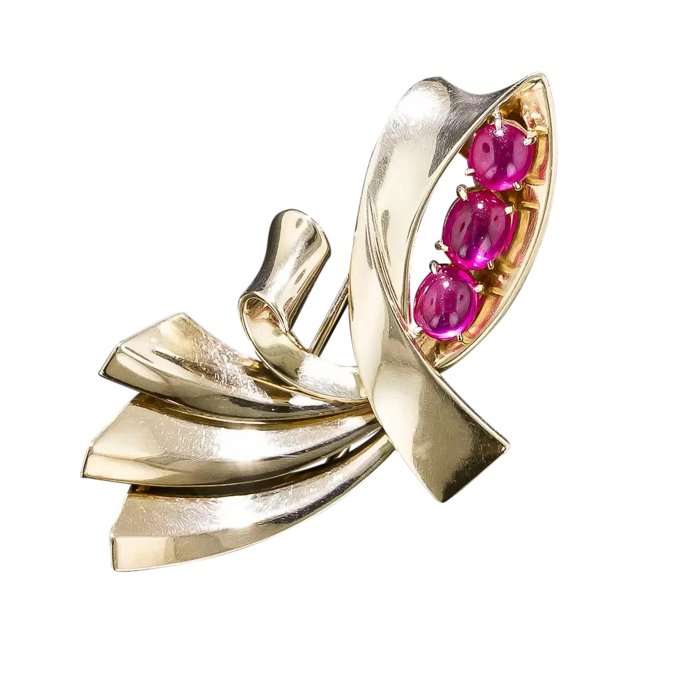 Trabert & Hoeffer - Mauboussin 18K Ruby Retro Brooch - 8