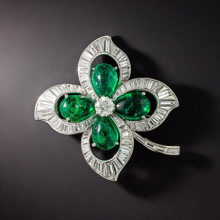 Trabert, Hoeffer & Mauboussin Emerald and Diamond Four Leaf Clover Brooch