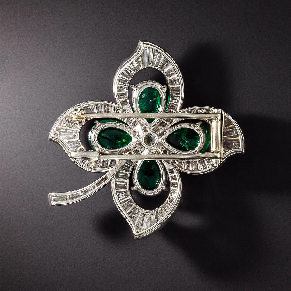Trabert, Hoeffer & Mauboussin Emerald and Diamond Four Leaf Clover Brooch - 2