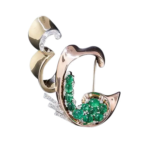 Trabert & Hoeffer Mauboussin "Reflection" Cabochon Emerald Retro Brooch - 7